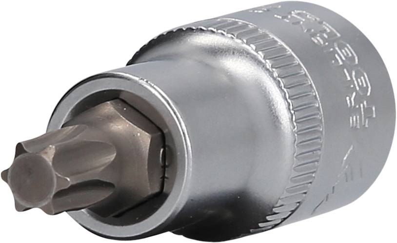 A silver attachment for a screwdriver with a star-shaped bit, suitable for specialist screw applications.