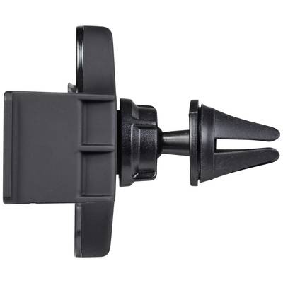 Car air vent mobile phone holder, black, with adjustable clips for attaching to vehicle air vents.