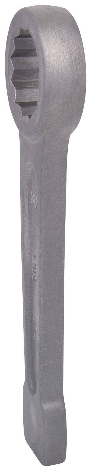 A massive metal spanner with a closed, toothed hexagonal opening, suitable for large nuts or bolts.