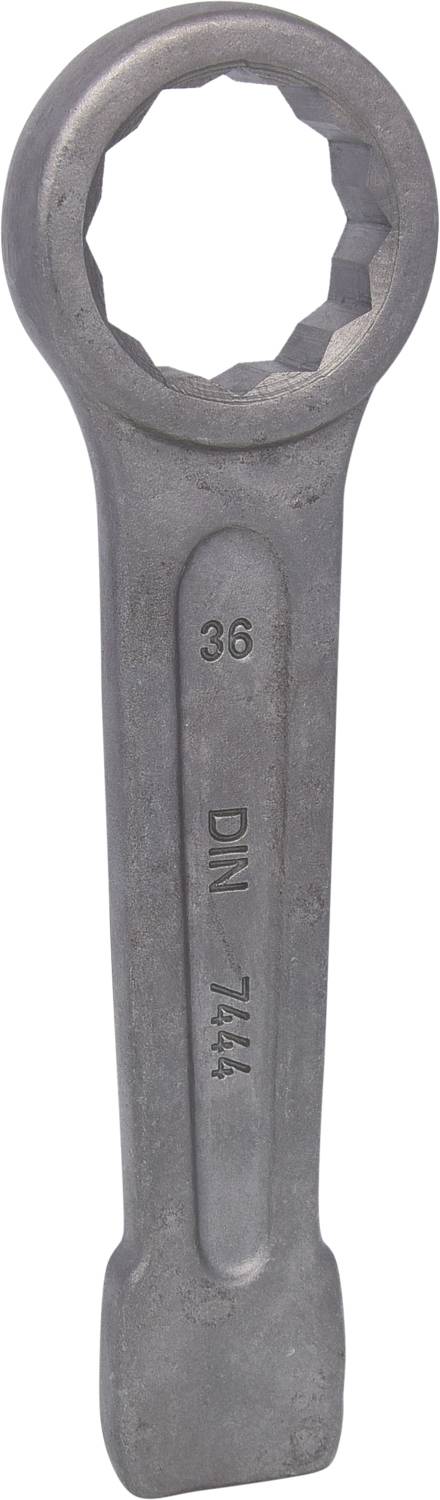 A silver spanner with the inscription 'DIN 7444' and the number '36'.