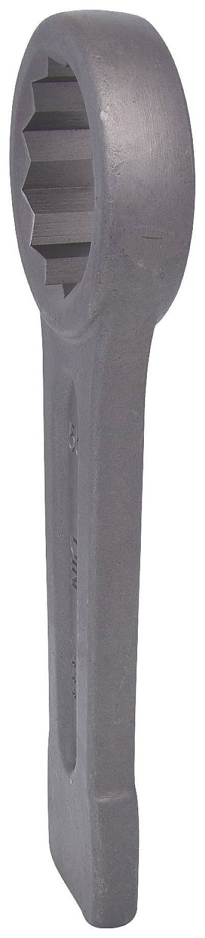 A long, dark grey, six-sided hexagonal spanner made of metal, standing upright. Suitable for heavy-duty work.