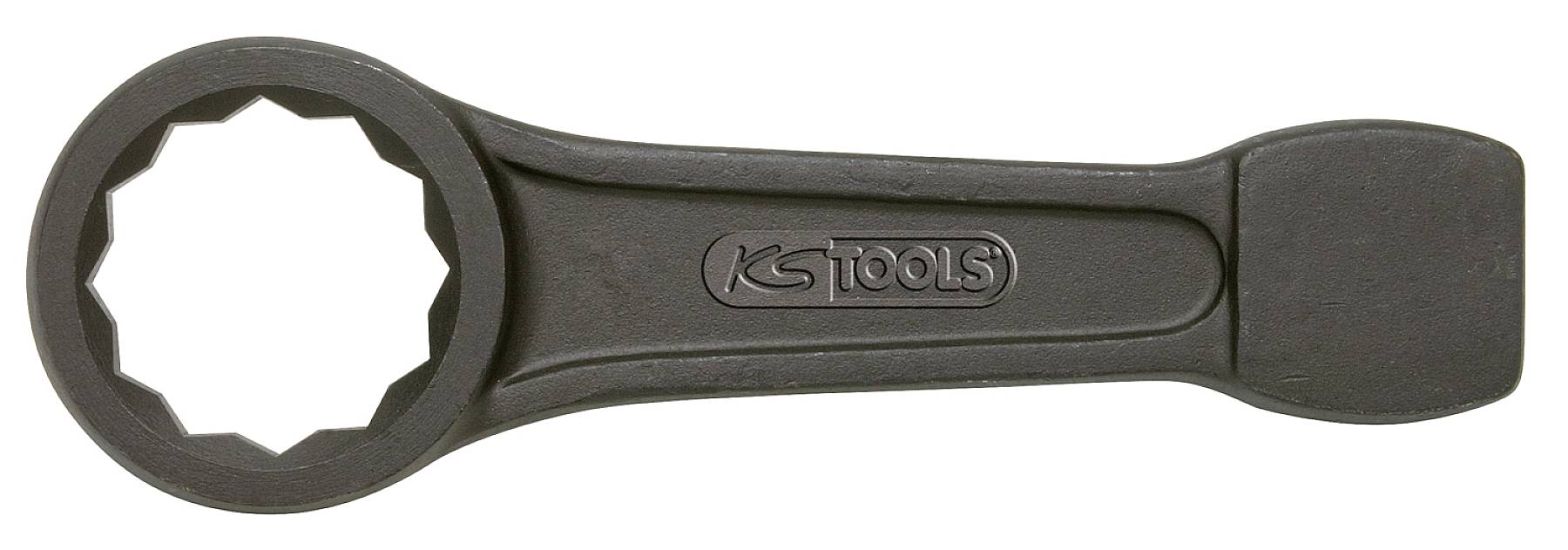 A black metal ring key with a handle and an oval opening at the end, with 'KS Tools' engraved on the surface.