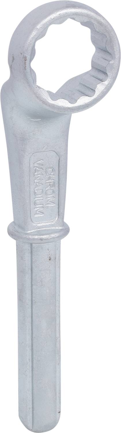 A silver ring key with a round, serrated head on a straight handle. The key is suitable for technical applications.