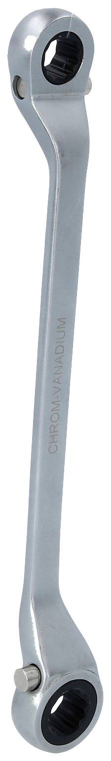 Metal ratchet spanner set with ratchet function at both ends, each with a black insert. Suitable for tightening and loosening screws.