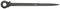 A black ratchet spanner with a pin key at one end and an open jaw with a multi-tooth profile at the other.