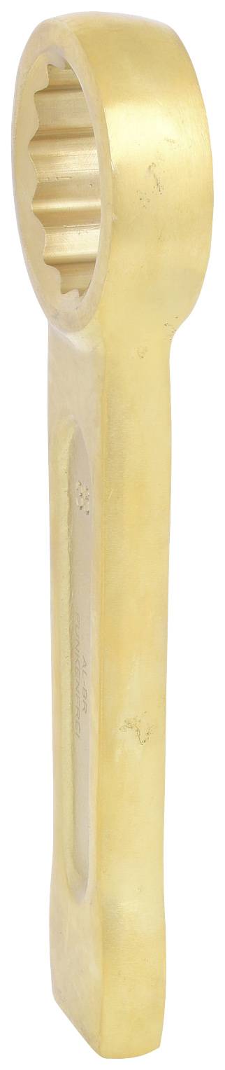 A gold-coloured spanner with a round head and serrated internal profile, suitable for securing heavy nuts.