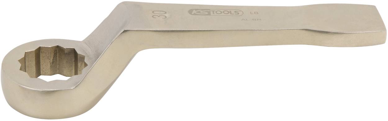 Bent hexagonal Allen key with one end featuring a toothed ring head. The key is designed for gripping screws and nuts.