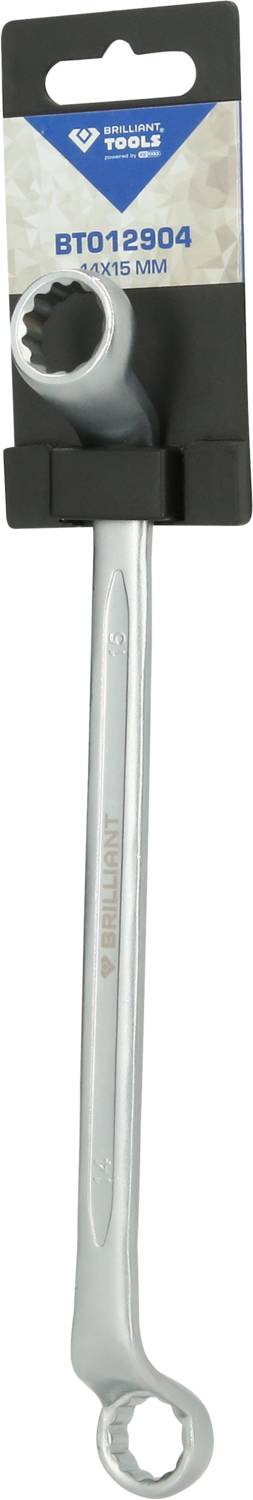 A silver spanner with a ring-shaped head in a black plastic case, model number 'BT012904'.