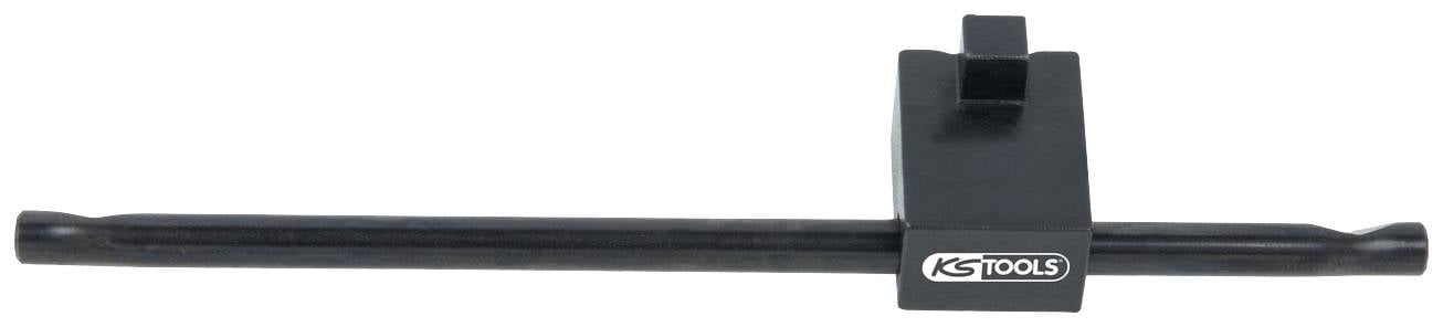 Black powder-coated valve spring compressor tool by KS Tools, positioned horizontally.