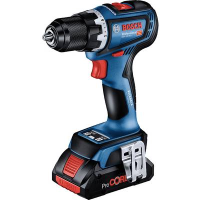 Bosch cordless drill, blue-black with a red detail. Model: Professional GSR 18V-55. Focus on ergonomic design and performance.
