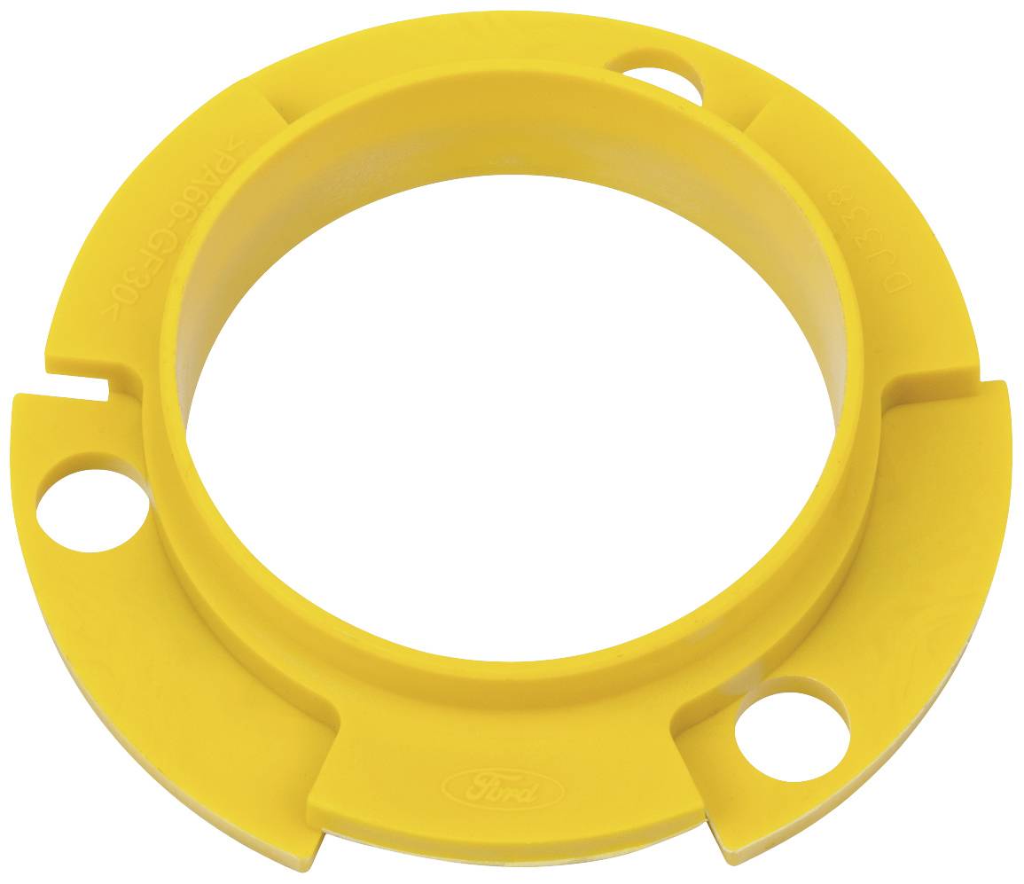 A yellow plastic ring with three holes.