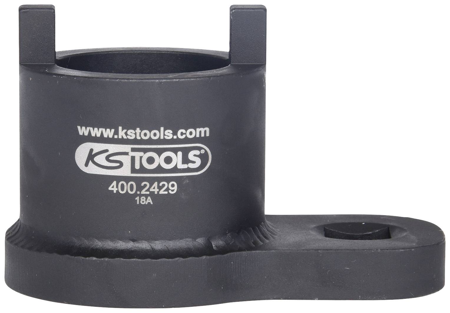 A black tool with the inscription 'www.kstools.com' and 'KS TOOLS 400.2429 18A', likely a specialised piece of equipment.
