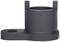 A black, cylindrical metal component with an upright projection and a flat lateral extension featuring a hexagonal opening.
