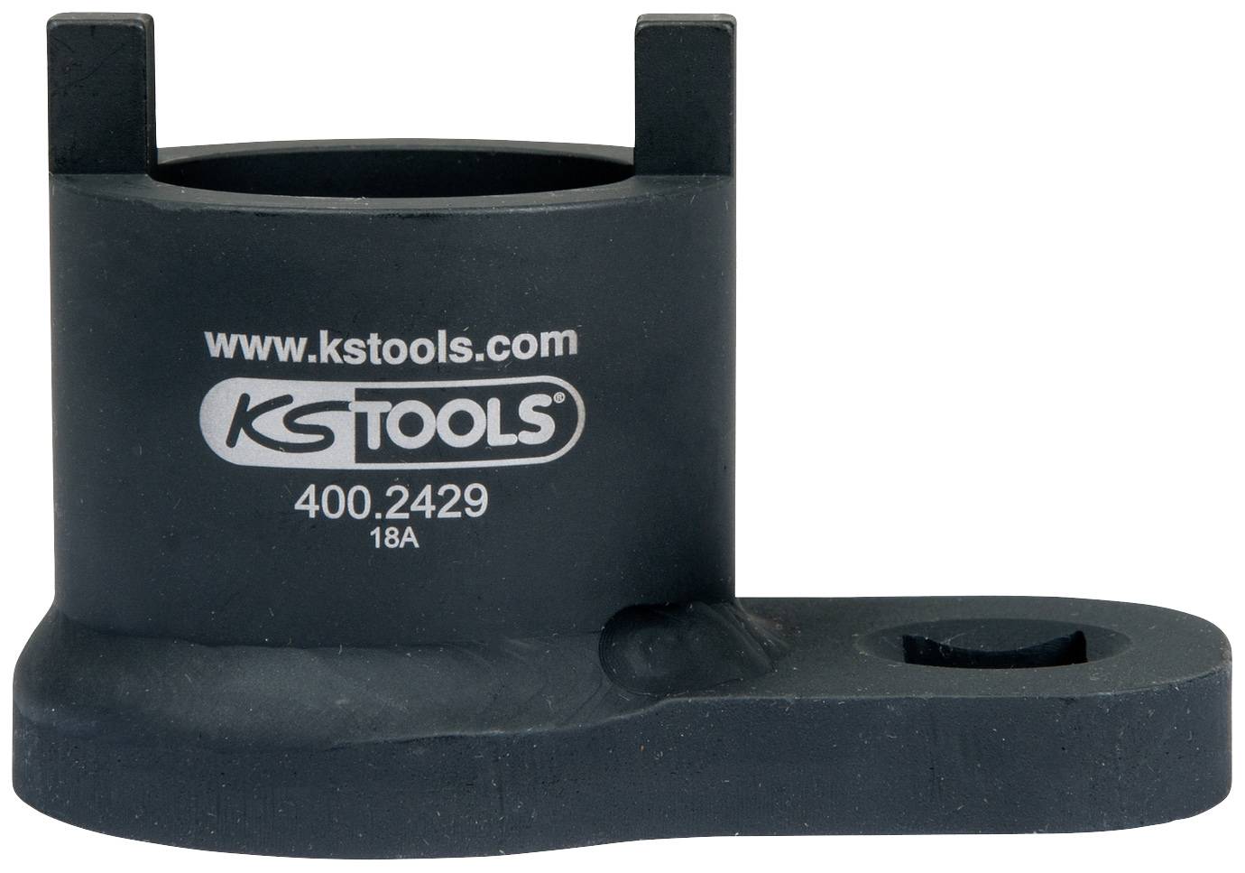 Black torque wrench attachment with the inscription 'www.kstools.com', 'KS TOOLS', and the number '400.2429 18A'.
