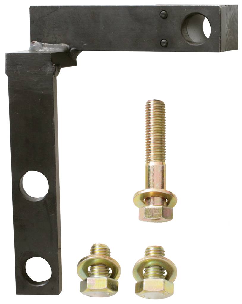 Metal part with three holes and three gold-coloured screws with nuts. Suitable for connections or fastenings.