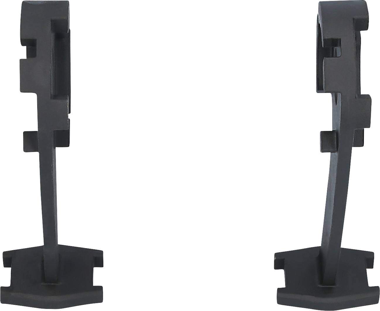 Two black bookends in the shape of stylised figures, designed to hold and organise books upright.