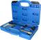 A blue toolbox with various metal tools neatly arranged in moulded inserts.