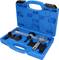 A blue toolbox containing various metal tools, including spanners and holders, for car repair.