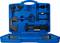 Blue tool case with various precision tools for mechanical work. Contains screwdrivers, spanners and adapters.
