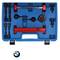 A blue tool case set with various attachments and parts, including red handles. A BMW logo is displayed underneath.