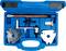 An open blue toolbox with various specialised tools for motor repair, including an adjustment tool.