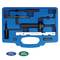 A blue toolbox with specialist tools for vehicle repairs, including specific holders and adapters. Ford and Land Rover logos are depicted at the bottom.