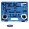 A blue tool set with various metal parts and tools, including rings and rods, arranged in a plastic case. The Ford logo is visible underneath.