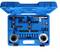 Blue toolbox with tool set for engine repairs, including timing belt locking tools and camshaft holders.