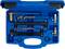 Blue toolbox with various metal tools and adapters used for motor repair and maintenance.