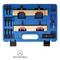 A blue toolbox with special fixing tools and screws, stored in pre-cut compartments, displays the Mercedes-Benz logo.