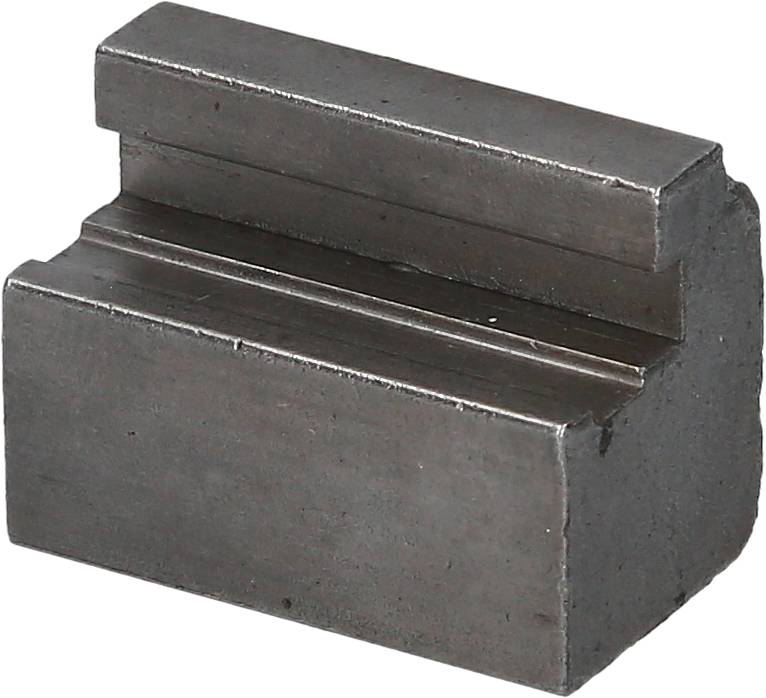 Metal block with U-shaped groove, made of steel, on a white background. Suitable for use in mechanical applications.