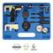 'Specialist tool set for engine management, suitable for Nissan, Vauxhall and Renault vehicles. Includes various mounting brackets and adapters in a blue case.'