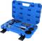 A blue toolbox with various precise tools for motor servicing, including screwdrivers and measuring instruments.