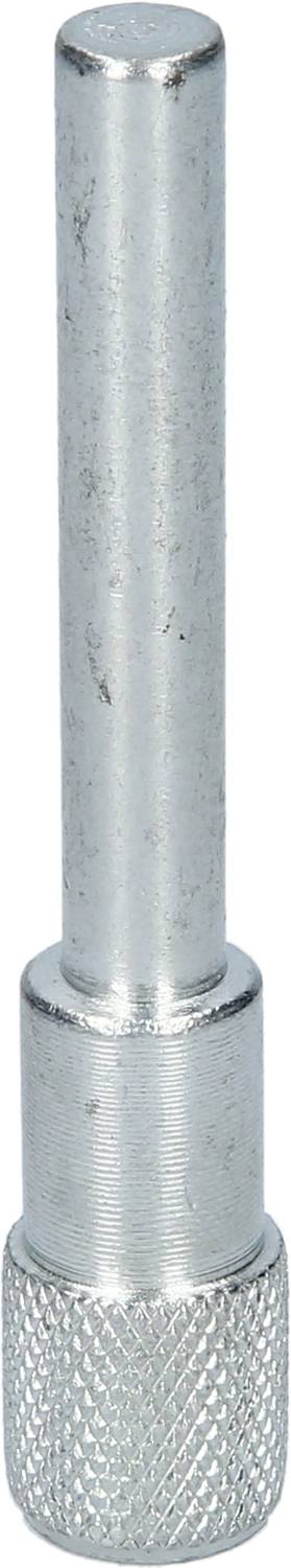 A silver metal pin with a knurled grip, possibly a tool handle or part of a tool.