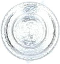 A silver, round button with a smooth surface.