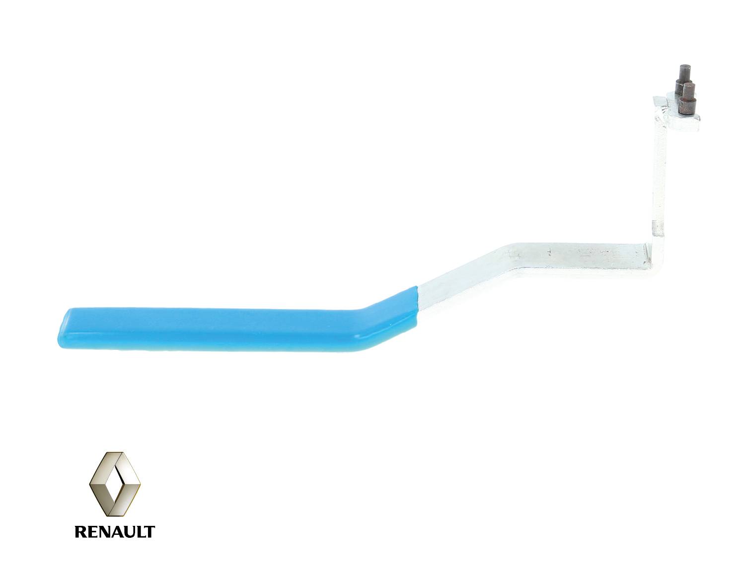 Metal rod with a blue handle and angle, likely a tool. Renault logo in the bottom left.