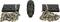 'Three parts of a tool holding device: Two rectangular plates with chains and a shaft positioned in the centre.'