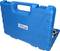 Blue plastic toolbox with embossed pattern and 'Design Tools' sticker, used for storing tools.