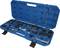 Blue tool case with a variety of tools and attachments, arranged in foam inserts. Suitable for various repair tasks.