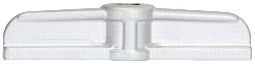A silver metallic object with horizontal wings and a central elevation, possibly a mechanical component.