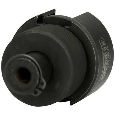 A black cylindrical metal tool with a ribbed surface and a small opening, possibly a drill or nozzle unit.