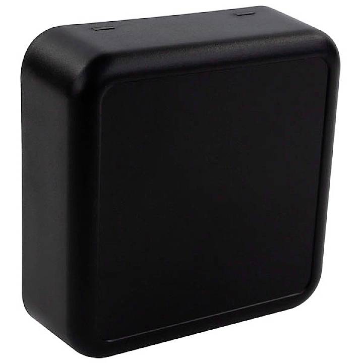 Black, cuboid box with rounded corners.