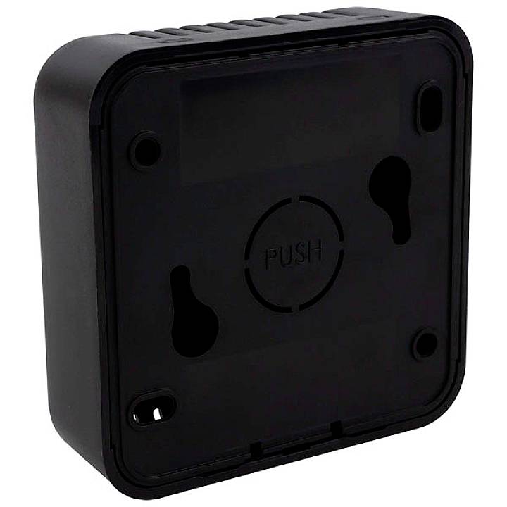 A rectangular, black plastic enclosure with rounded corners, featuring mounting holes and displaying 'PUSH' in the centre.