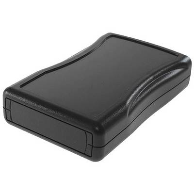 A black, rectangular plastic enclosure with rounded corners, likely for electronic devices.