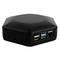 A black, hexagonal electronic device with multiple USB ports and an Ethernet port on the front.