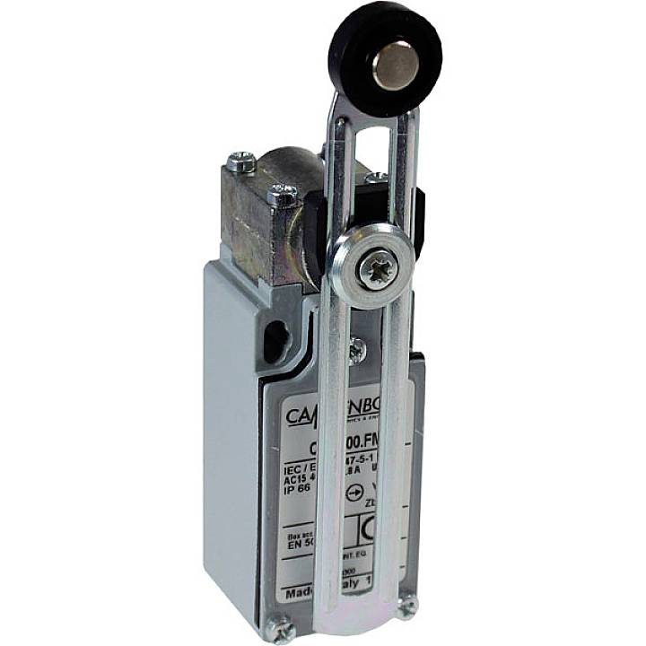A metal limit switch with lever and roller, ET 67-51-11Z. Suitable for control tasks in automation technology.