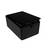 Black storage box with a removable lid, rectangular in shape, used for storage or organisation.