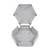 Hexagonal grey plastic box with a removable lid. The box has raised edges and circular recesses in the base. Suitable for assembly purposes.