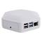 A rectangular, white electronic device with multiple USB ports and an Ethernet port on the front.