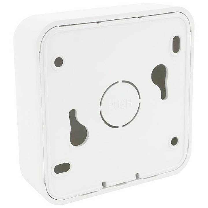 A white, square cover plate with 'PUSH' in the centre, suitable for wall mounting. Contains mounting holes.